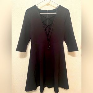 zara v-neck pull string black dress